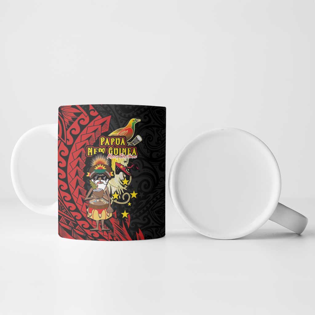 Papua New Guinea Christmas Ceramic Mug Funny Melanesian Santa with Bird-of-paradise Tribal Style - Polynesian Pride