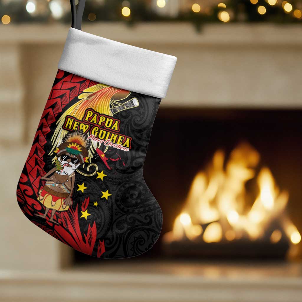 Papua New Guinea Christmas Stocking Funny Melanesian Santa with Bird-of-paradise Tribal Style - Polynesian Pride