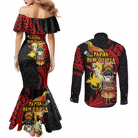Papua New Guinea Christmas Couples Matching Mermaid Dress and Long Sleeve Button Shirt Funny Melanesian Santa with Bird-of-paradise Tribal Style - Polynesian Pride