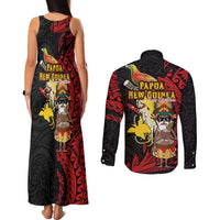 Papua New Guinea Christmas Couples Matching Tank Maxi Dress and Long Sleeve Button Shirt Funny Melanesian Santa with Bird-of-paradise Tribal Style - Polynesian Pride