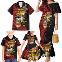 Papua New Guinea Christmas Family Matching Mermaid Dress and Hawaiian Shirt Funny Melanesian Santa with Bird-of-paradise Tribal Style - Polynesian Pride