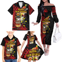 Papua New Guinea Christmas Family Matching Off The Shoulder Long Sleeve Dress and Hawaiian Shirt Funny Melanesian Santa with Bird-of-paradise Tribal Style - Polynesian Pride