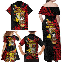 Papua New Guinea Christmas Family Matching Off Shoulder Maxi Dress and Hawaiian Shirt Funny Melanesian Santa with Bird-of-paradise Tribal Style - Polynesian Pride