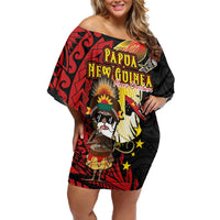 Papua New Guinea Christmas Family Matching Off Shoulder Short Dress and Hawaiian Shirt Funny Melanesian Santa with Bird-of-paradise Tribal Style - Polynesian Pride