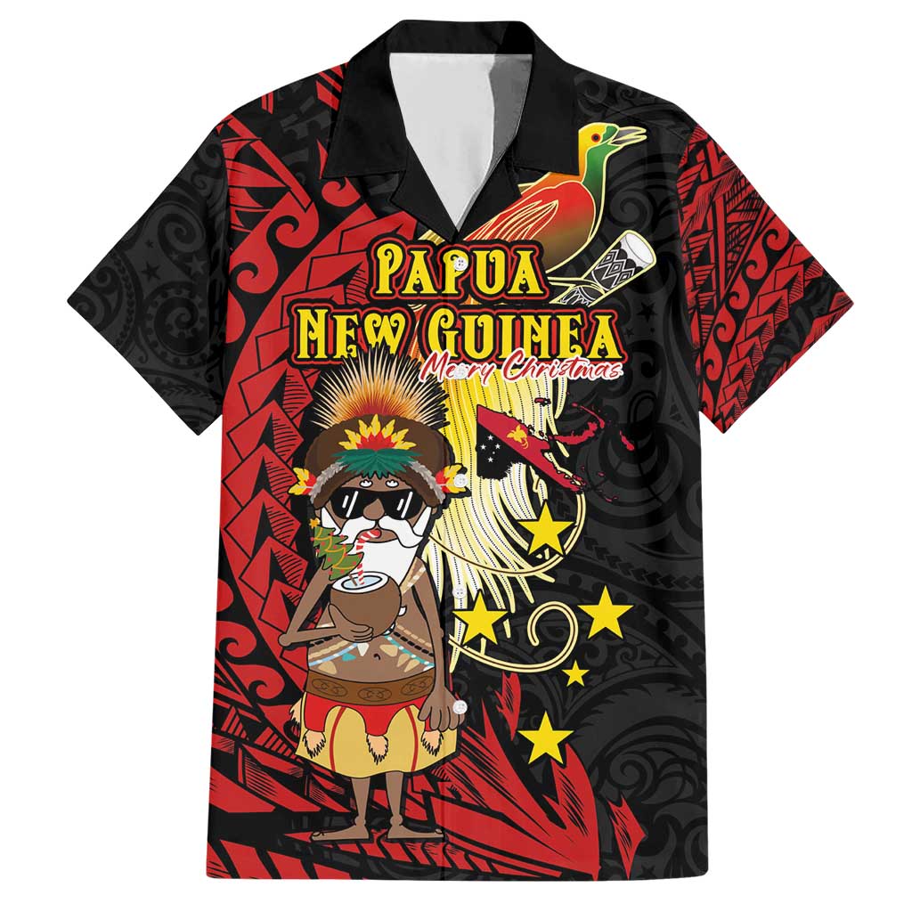 Papua New Guinea Christmas Family Matching Short Sleeve Bodycon Dress and Hawaiian Shirt Funny Melanesian Santa with Bird-of-paradise Tribal Style - Polynesian Pride