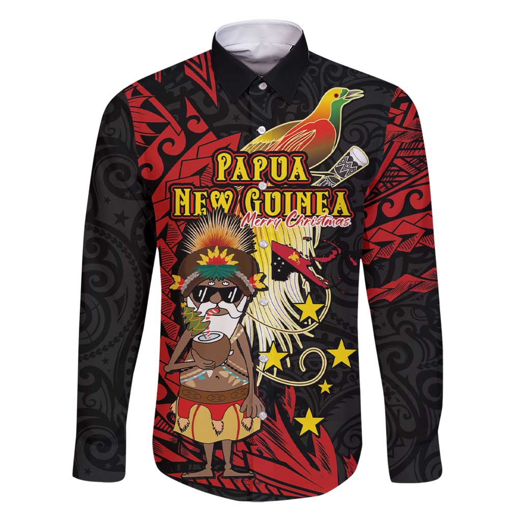 Papua New Guinea Christmas Family Matching Short Sleeve Bodycon Dress and Hawaiian Shirt Funny Melanesian Santa with Bird-of-paradise Tribal Style - Polynesian Pride