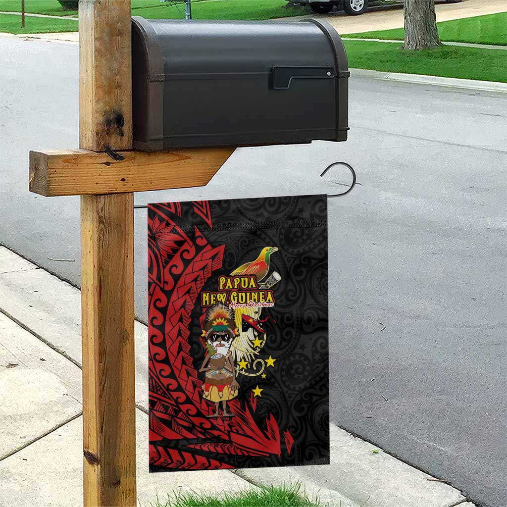 Papua New Guinea Christmas Garden Flag Funny Melanesian Santa with Bird-of-paradise Tribal Style - Polynesian Pride