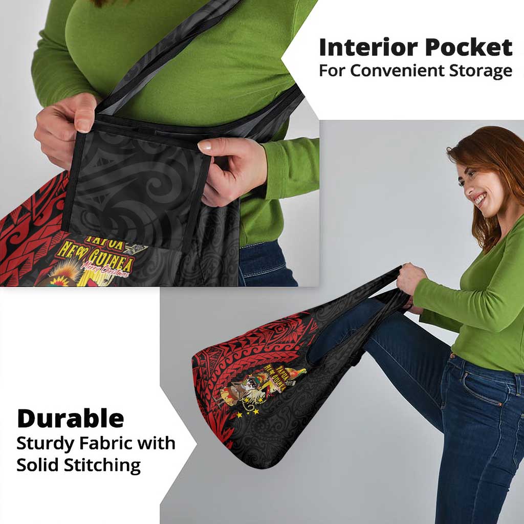 Papua New Guinea Christmas Grocery Bag Funny Melanesian Santa with Bird-of-paradise Tribal Style - Polynesian Pride