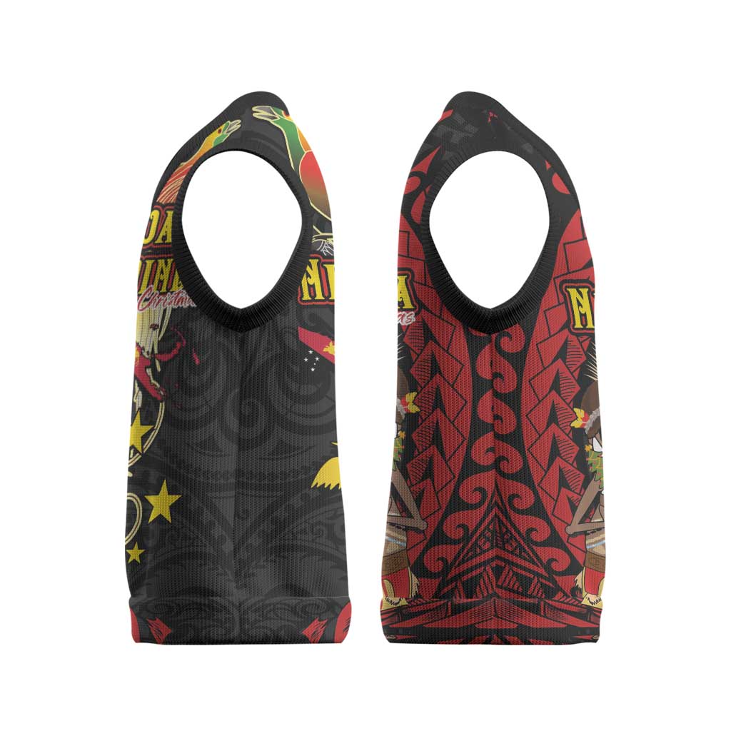 Papua New Guinea Christmas Knitted V-Neck Vest Funny Melanesian Santa with Bird-of-paradise Tribal Style LT03 - Polynesian Pride