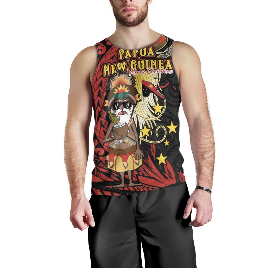 Papua New Guinea Christmas Men Tank Top Funny Melanesian Santa with Bird-of-paradise Tribal Style LT03 - Polynesian Pride