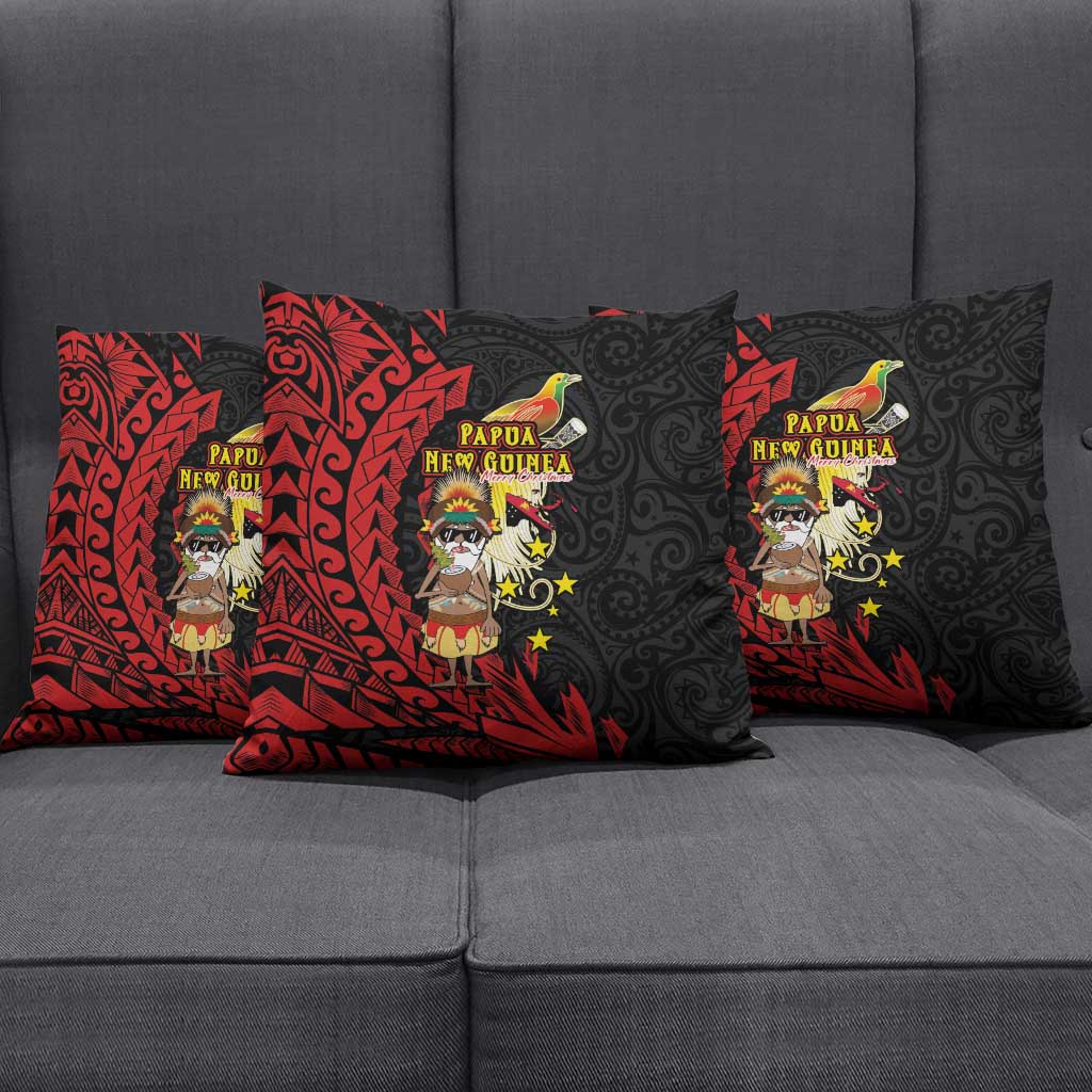 Papua New Guinea Christmas Pillow Cover Funny Melanesian Santa with Bird-of-paradise Tribal Style - Polynesian Pride