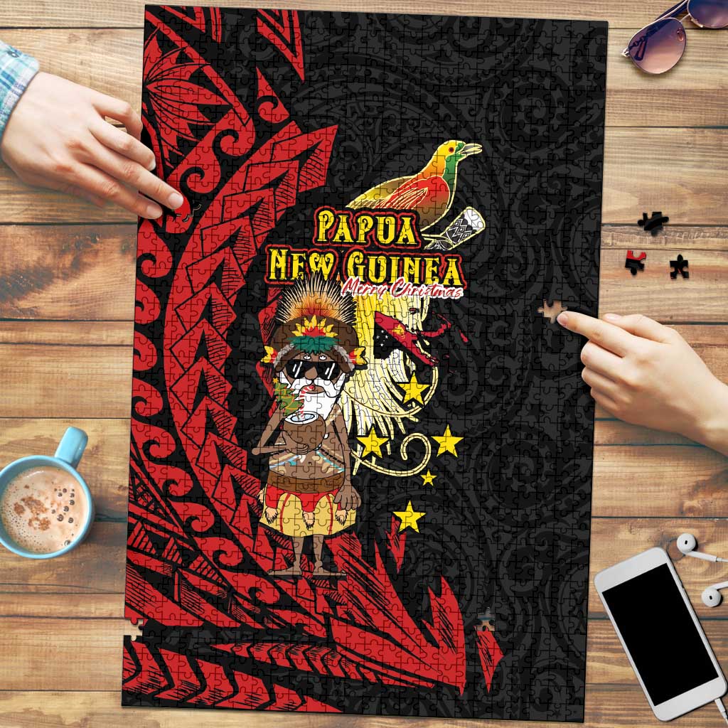 Papua New Guinea Christmas Puzzle Funny Melanesian Santa with Bird-of-paradise Tribal Style - Polynesian Pride