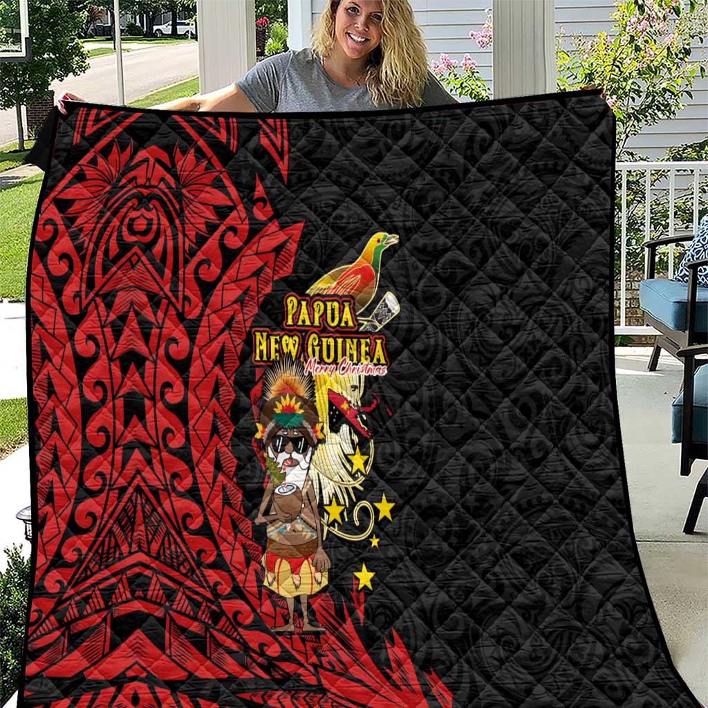 Papua New Guinea Christmas Quilt Funny Melanesian Santa with Bird-of-paradise Tribal Style - Polynesian Pride