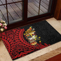 Papua New Guinea Christmas Rubber Doormat Funny Melanesian Santa with Bird-of-paradise Tribal Style - Polynesian Pride
