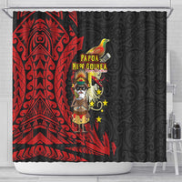 Papua New Guinea Christmas Shower Curtain Funny Melanesian Santa with Bird-of-paradise Tribal Style - Polynesian Pride