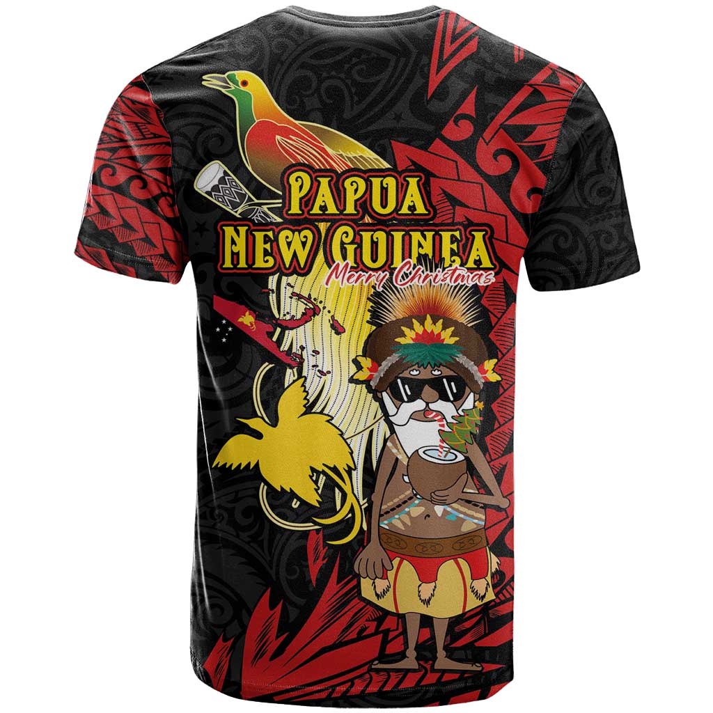 Papua New Guinea Christmas T Shirt Funny Melanesian Santa with Bird-of-paradise Tribal Style - Polynesian Pride