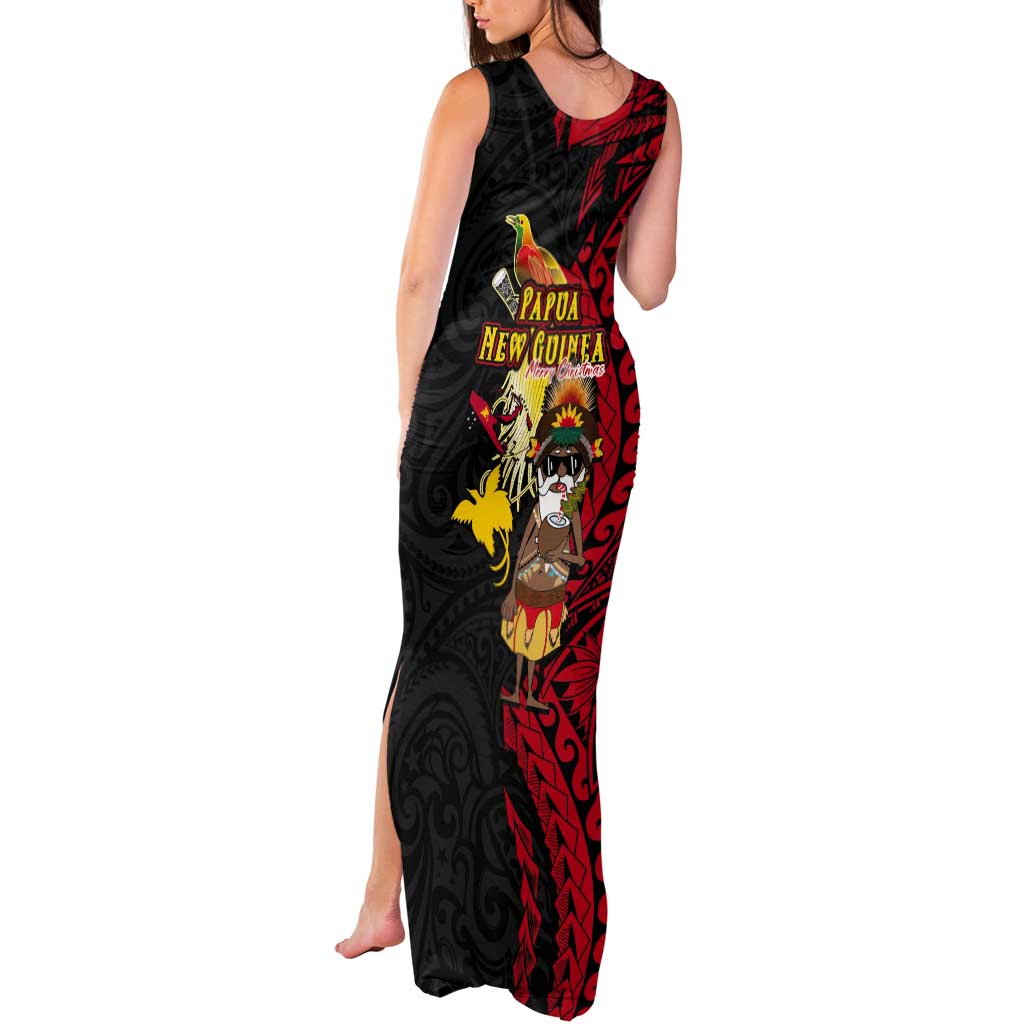 Papua New Guinea Christmas Tank Maxi Dress Funny Melanesian Santa with Bird-of-paradise Tribal Style - Polynesian Pride