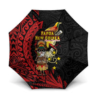 Papua New Guinea Christmas Umbrella Funny Melanesian Santa with Bird-of-paradise Tribal Style LT03 One Size Folded 11.42 inch Opened Diameter 37.4 inch Black - Polynesian Pride