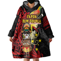 Papua New Guinea Christmas Wearable Blanket Hoodie Funny Melanesian Santa with Bird-of-paradise Tribal Style - Polynesian Pride