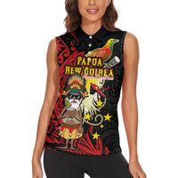 Papua New Guinea Christmas Women Sleeveless Polo Shirt Funny Melanesian Santa with Bird-of-paradise Tribal Style - Polynesian Pride