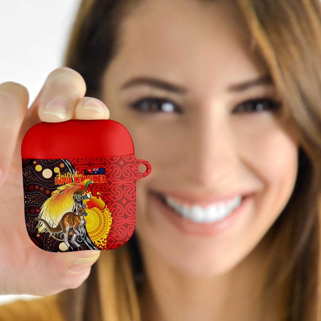 Australia and Papua New Guinea Together AirPods Case Bird-of-paradise and Kangaroo with Oro Tapa and Aboriginal Art Motifs - Polynesian Pride