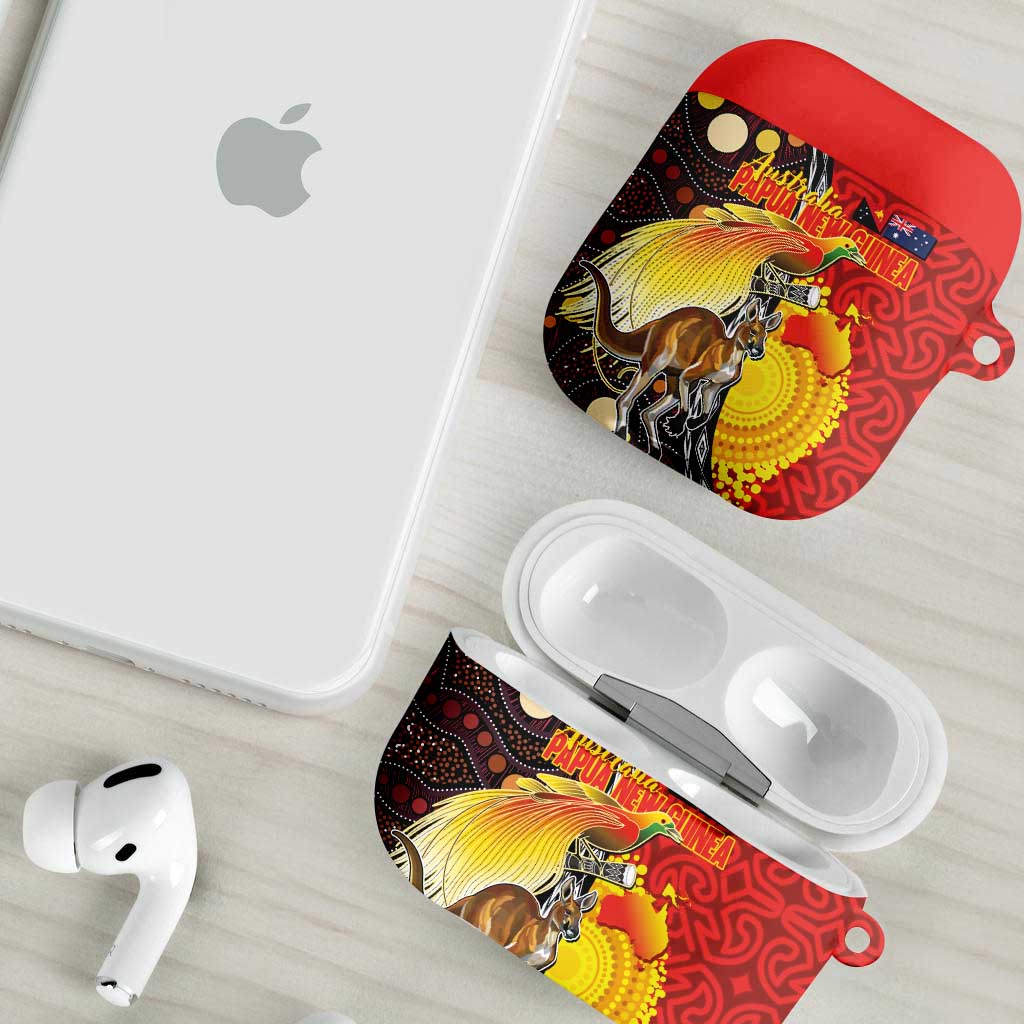 Australia and Papua New Guinea Together AirPods Case Bird-of-paradise and Kangaroo with Oro Tapa and Aboriginal Art Motifs - Polynesian Pride