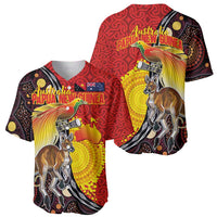 Australia and Papua New Guinea Together Baseball Jersey Bird-of-paradise and Kangaroo with Oro Tapa and Aboriginal Art Motifs LT03 - Polynesian Pride