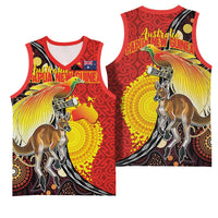 Australia and Papua New Guinea Together Basketball Jersey Bird-of-paradise and Kangaroo with Oro Tapa and Aboriginal Art Motifs - Polynesian Pride