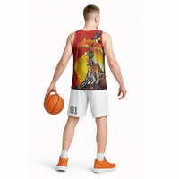 Australia and Papua New Guinea Together Basketball Jersey Bird-of-paradise and Kangaroo with Oro Tapa and Aboriginal Art Motifs - Polynesian Pride