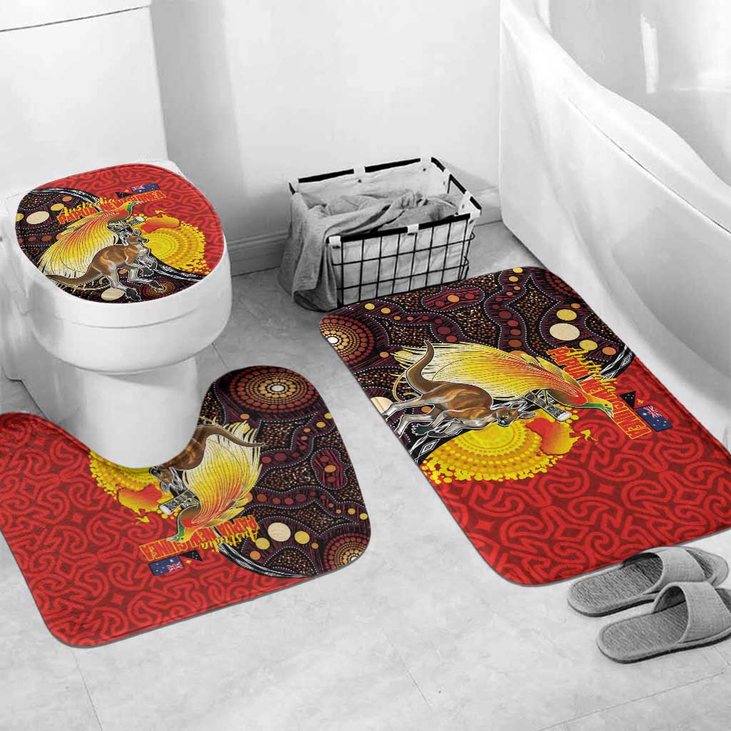 Australia and Papua New Guinea Together Bathroom Set Bird-of-paradise and Kangaroo with Oro Tapa and Aboriginal Art Motifs - Polynesian Pride