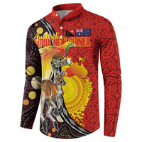 Australia and Papua New Guinea Together Button Sweatshirt Bird-of-paradise and Kangaroo with Oro Tapa and Aboriginal Art Motifs - Polynesian Pride