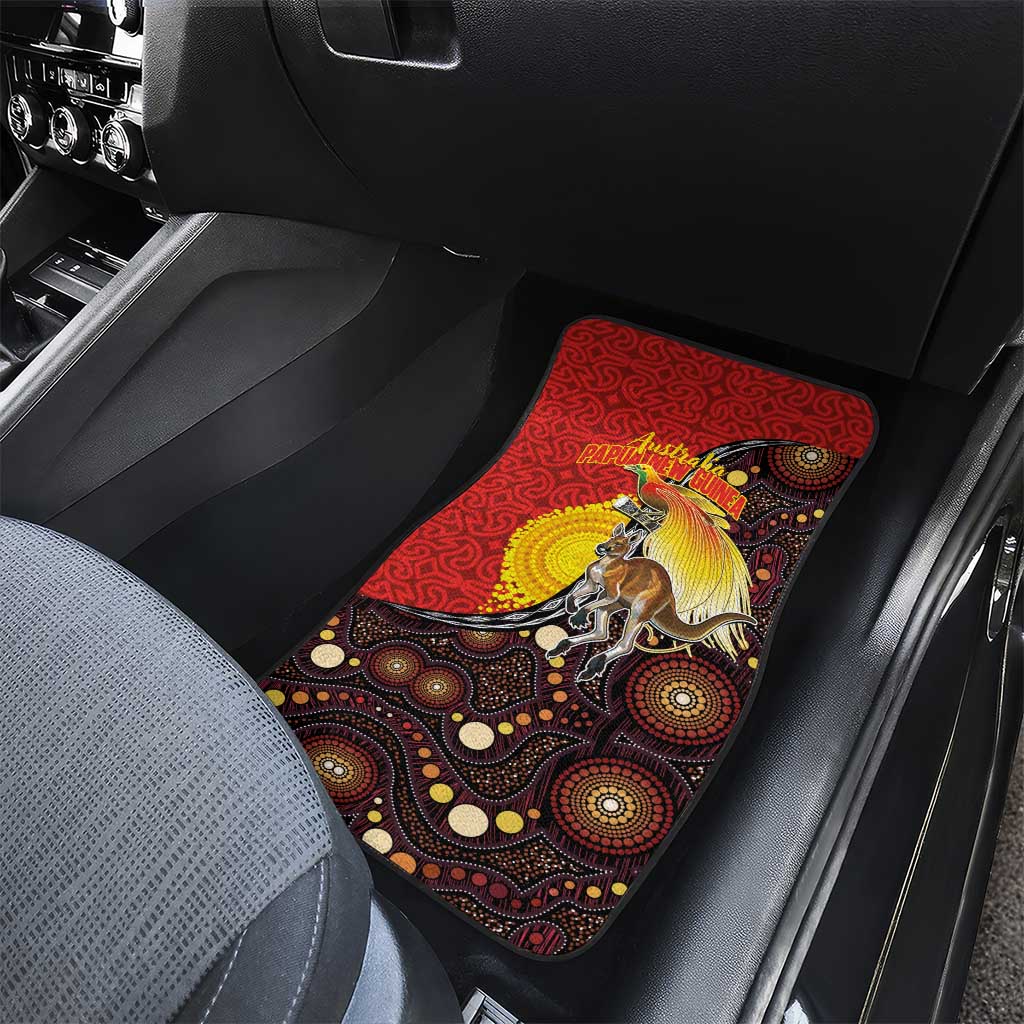 Australia and Papua New Guinea Together Car Mats Bird-of-paradise and Kangaroo with Oro Tapa and Aboriginal Art Motifs - Polynesian Pride