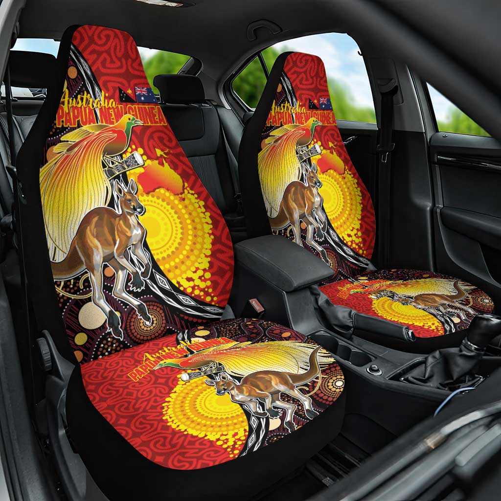 Australia and Papua New Guinea Together Car Seat Cover Bird-of-paradise and Kangaroo with Oro Tapa and Aboriginal Art Motifs - Polynesian Pride