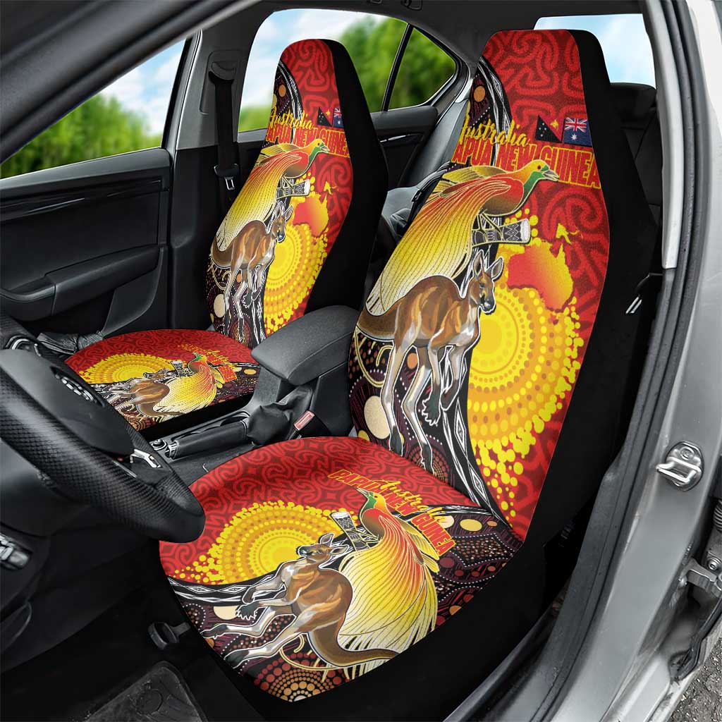 Australia and Papua New Guinea Together Car Seat Cover Bird-of-paradise and Kangaroo with Oro Tapa and Aboriginal Art Motifs - Polynesian Pride