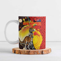 Australia and Papua New Guinea Together Ceramic Mug Bird-of-paradise and Kangaroo with Oro Tapa and Aboriginal Art Motifs - Polynesian Pride