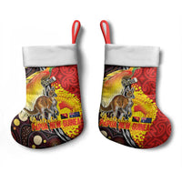 Australia and Papua New Guinea Together Christmas Stocking Bird-of-paradise and Kangaroo with Oro Tapa and Aboriginal Art Motifs - Polynesian Pride