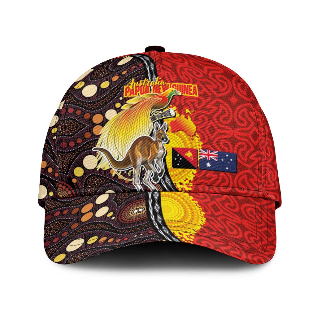 Australia and Papua New Guinea Together Classic Cap Bird-of-paradise and Kangaroo with Oro Tapa and Aboriginal Art Motifs - Polynesian Pride