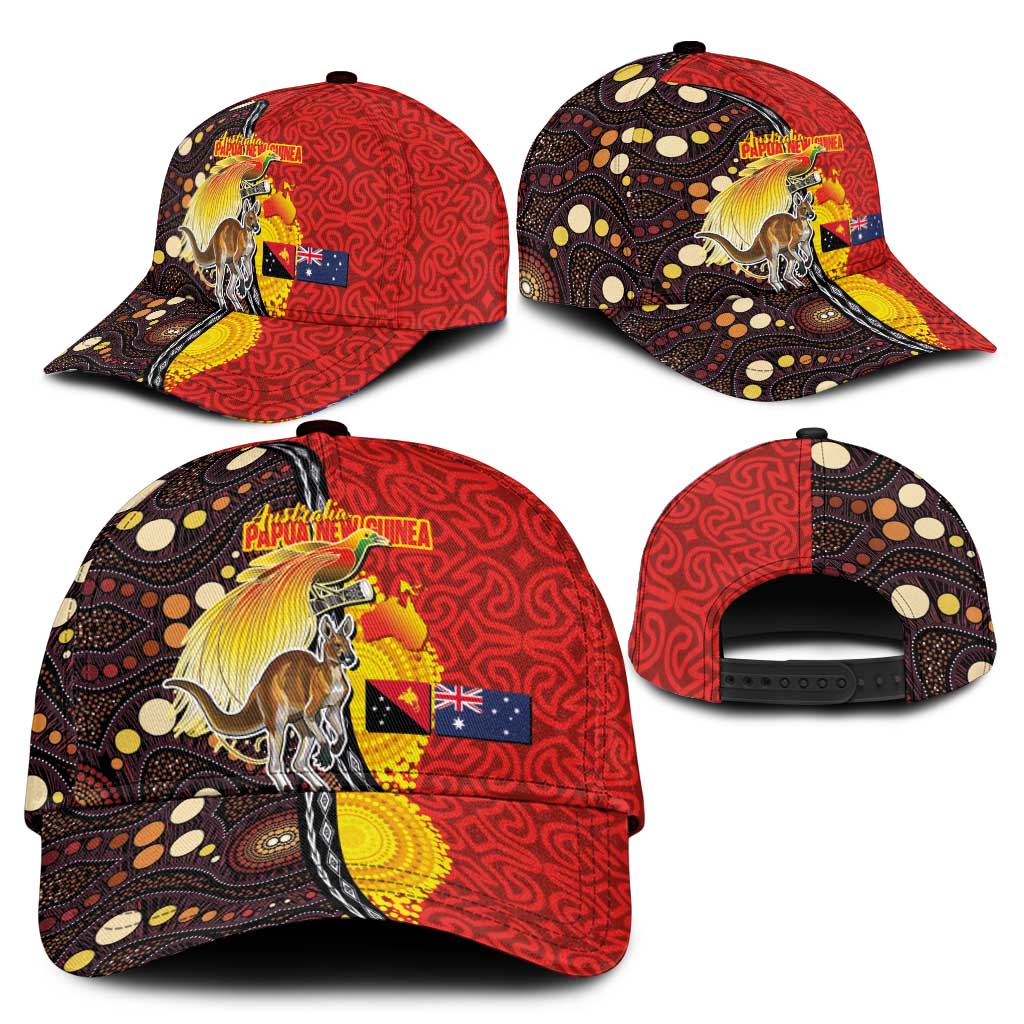 Australia and Papua New Guinea Together Classic Cap Bird-of-paradise and Kangaroo with Oro Tapa and Aboriginal Art Motifs - Polynesian Pride