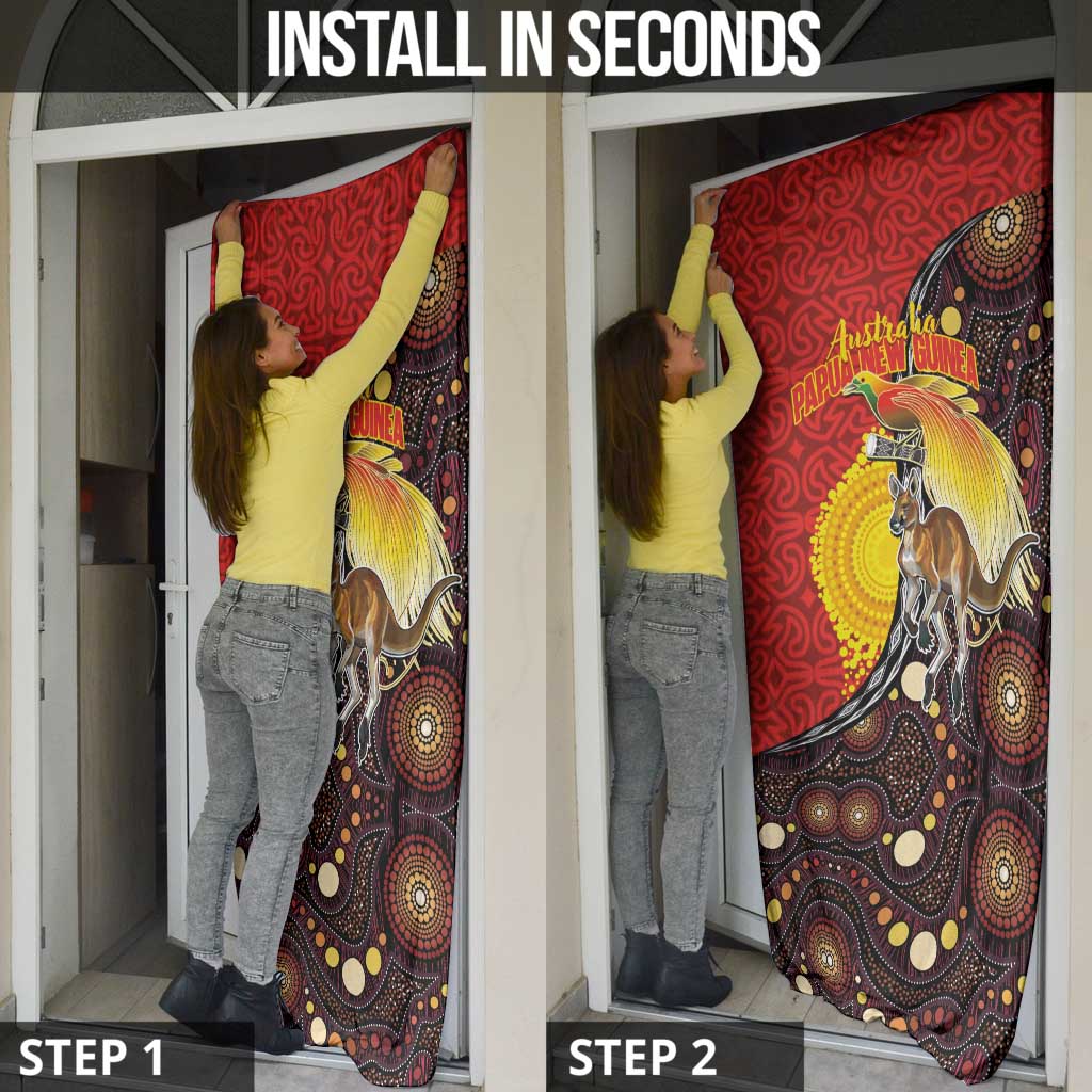 Australia and Papua New Guinea Together Door Cover Bird-of-paradise and Kangaroo with Oro Tapa and Aboriginal Art Motifs - Polynesian Pride