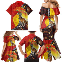 Australia and Papua New Guinea Together Family Matching Mermaid Dress and Hawaiian Shirt Bird-of-paradise and Kangaroo with Oro Tapa and Aboriginal Art Motifs - Polynesian Pride