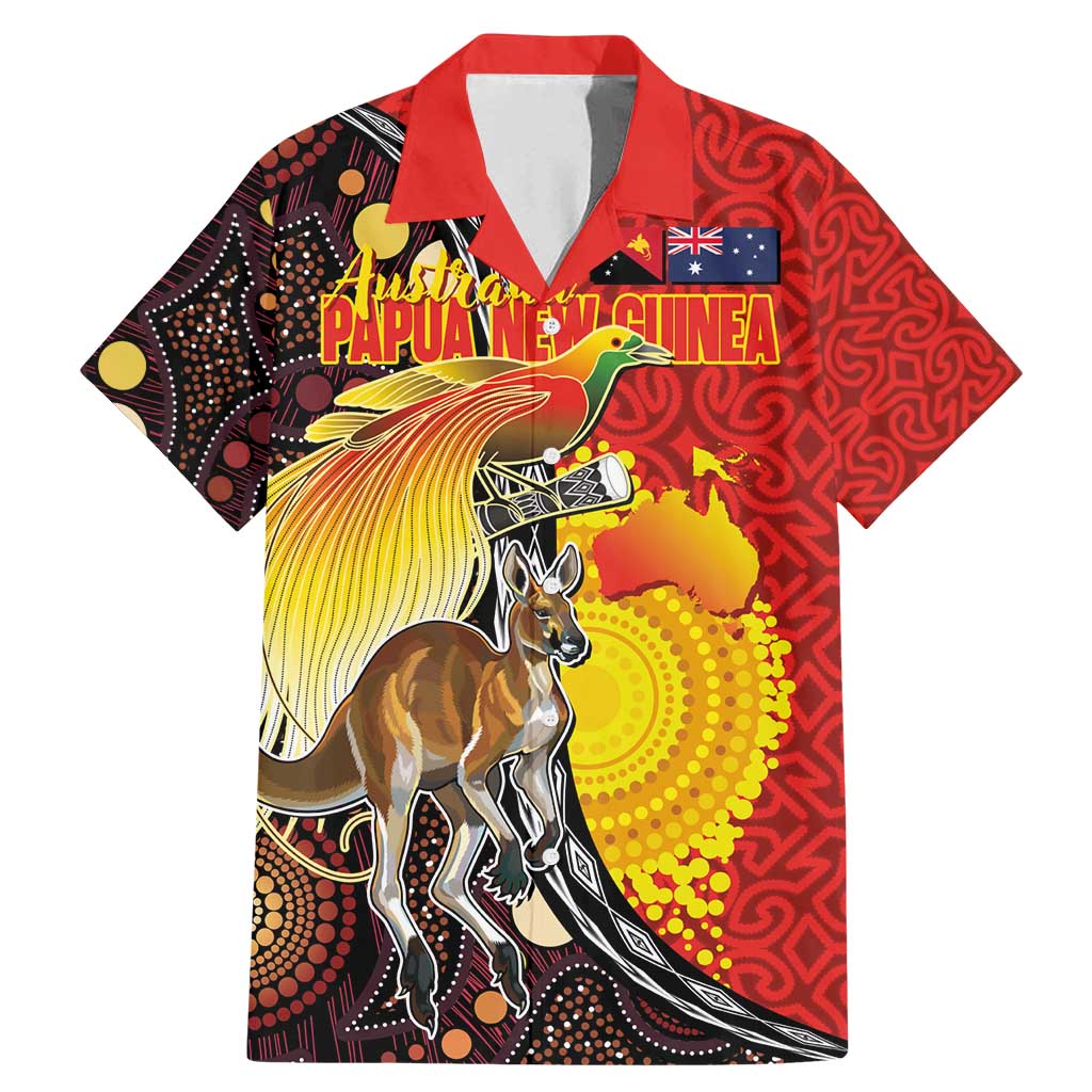Australia and Papua New Guinea Together Family Matching Mermaid Dress and Hawaiian Shirt Bird-of-paradise and Kangaroo with Oro Tapa and Aboriginal Art Motifs - Polynesian Pride