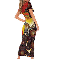 Australia and Papua New Guinea Together Family Matching Short Sleeve Bodycon Dress and Hawaiian Shirt Bird-of-paradise and Kangaroo with Oro Tapa and Aboriginal Art Motifs - Polynesian Pride