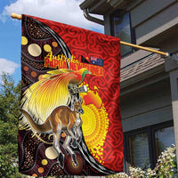 Australia and Papua New Guinea Together Garden Flag Bird-of-paradise and Kangaroo with Oro Tapa and Aboriginal Art Motifs - Polynesian Pride