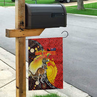 Australia and Papua New Guinea Together Garden Flag Bird-of-paradise and Kangaroo with Oro Tapa and Aboriginal Art Motifs - Polynesian Pride