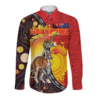 Australia and Papua New Guinea Together Long Sleeve Button Shirt Bird-of-paradise and Kangaroo with Oro Tapa and Aboriginal Art Motifs - Polynesian Pride