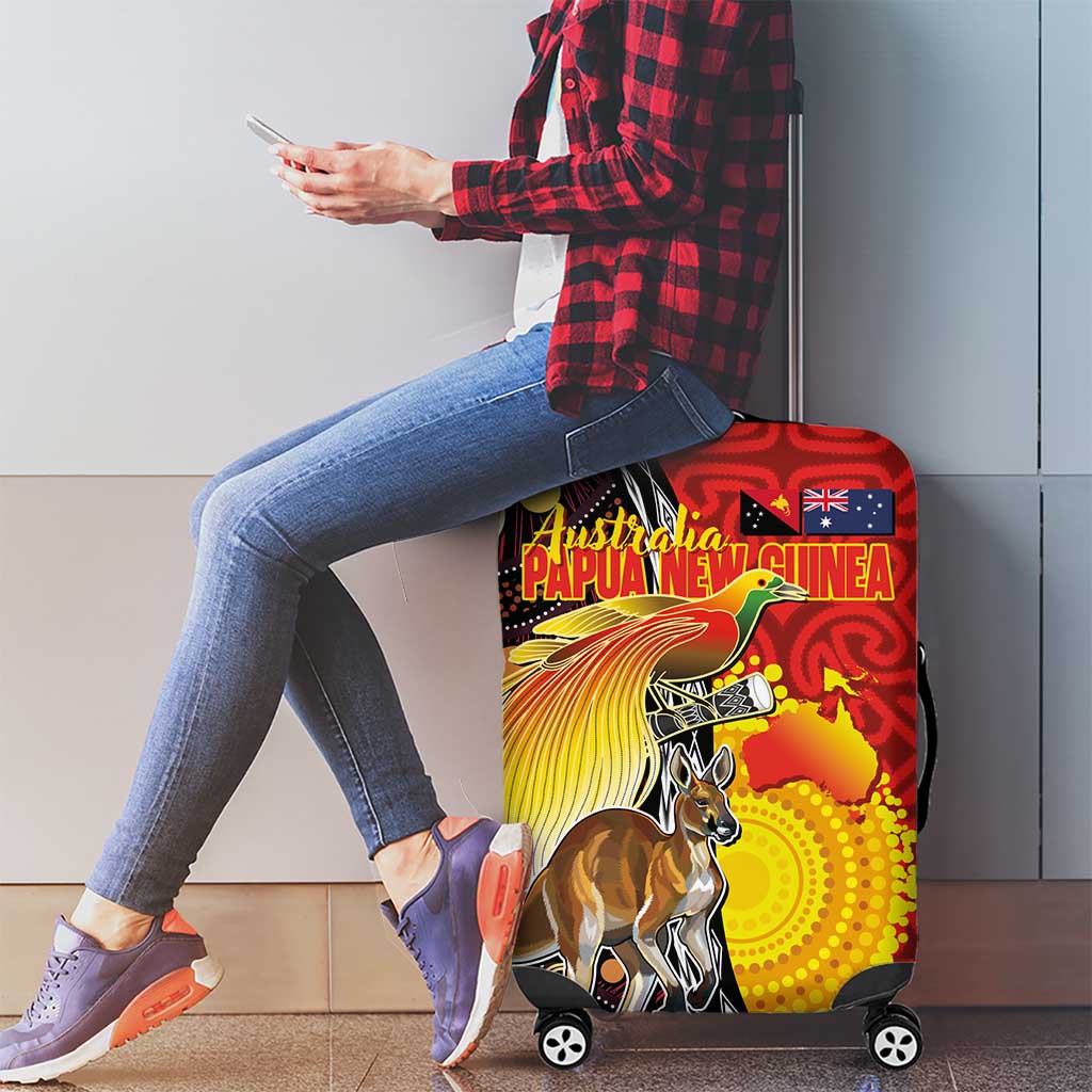 Australia and Papua New Guinea Together Luggage Cover Bird-of-paradise and Kangaroo with Oro Tapa and Aboriginal Art Motifs - Polynesian Pride