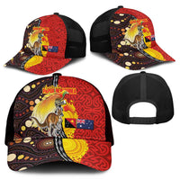 Australia and Papua New Guinea Together Mesh Trucker Cap Bird-of-paradise and Kangaroo with Oro Tapa and Aboriginal Art Motifs - Polynesian Pride