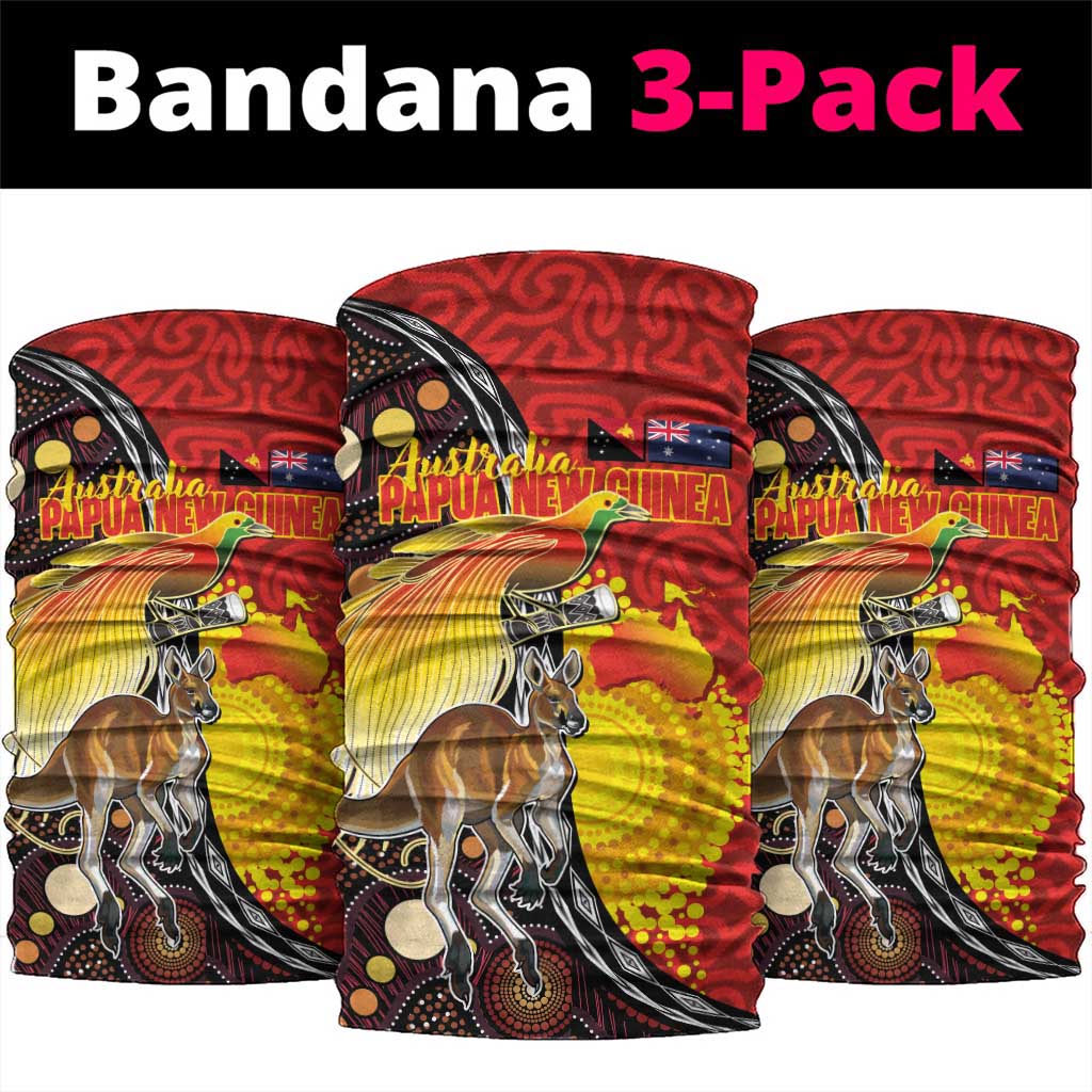Australia and Papua New Guinea Together Neck Gaiter Bird-of-paradise and Kangaroo with Oro Tapa and Aboriginal Art Motifs - Polynesian Pride