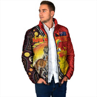 Australia and Papua New Guinea Together Padded Jacket Bird-of-paradise and Kangaroo with Oro Tapa and Aboriginal Art Motifs - Polynesian Pride