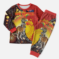 Australia and Papua New Guinea Together Christmas Pajama Set Bird-of-paradise and Kangaroo with Oro Tapa and Aboriginal Art Motifs LT03 Men Black - Polynesian Pride